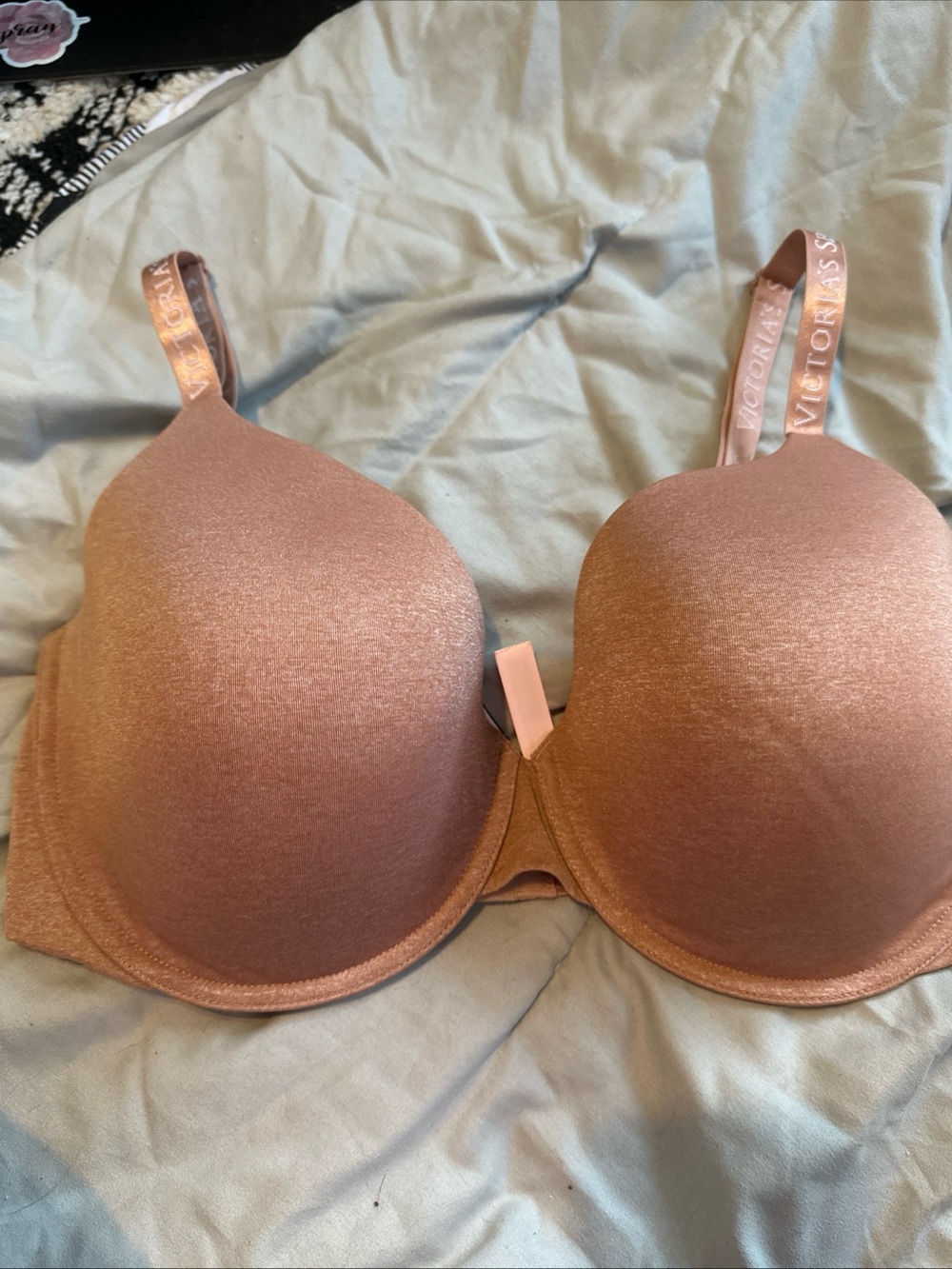 Victoria’s Secret Tan Shimmer T-Shirt, Lightly Lined Demi Bra Size 38DDD